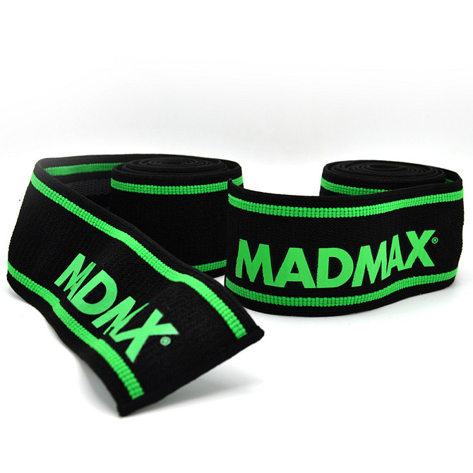 Бинти на коліна MadMax MFA-299 Non slide & slip knee wraps 2.0m Black/Green Каменское - изображение 7