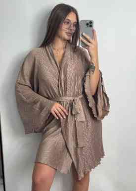 Жіночий халат із тканини стрейч-плісе з поясом Капучино Харків