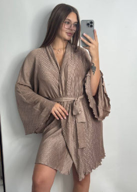 Жіночий халат із тканини стрейч-плісе з поясом Капучино Харків - фото 1
