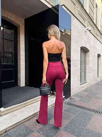 Жіночі базові штани кльош на високій посадці замш на дайвінгу Бургунді, 40 Одеса