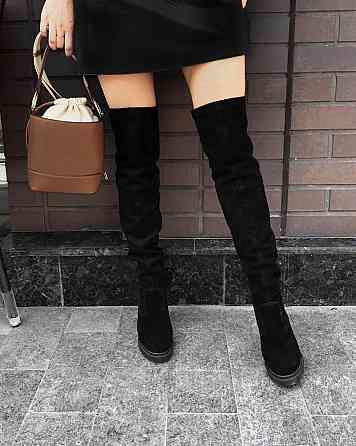 Ботфорти жіночі з натуральної замші демісезонні весна-осінь чорні на підборах 12 см. р. 38, 40 Коломыя