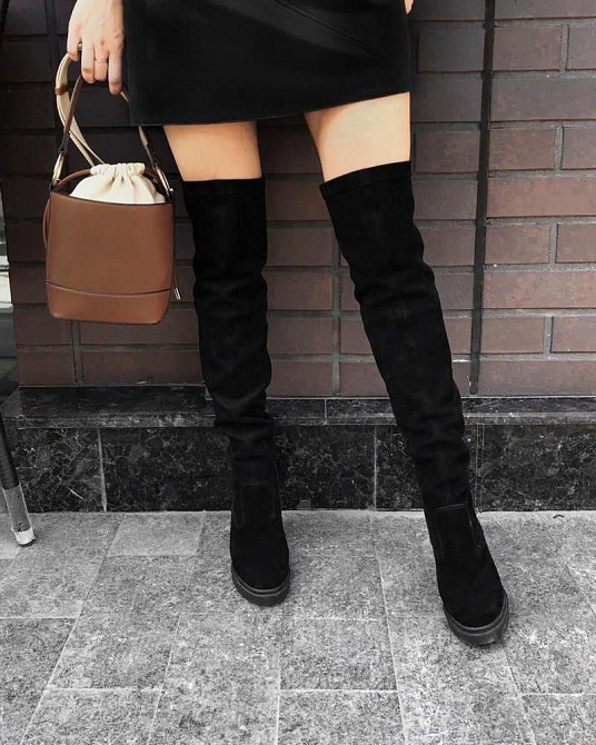 Ботфорти жіночі з натуральної замші демісезонні весна-осінь чорні на підборах 12 см. р. 38, 40 Коломыя - изображение 6