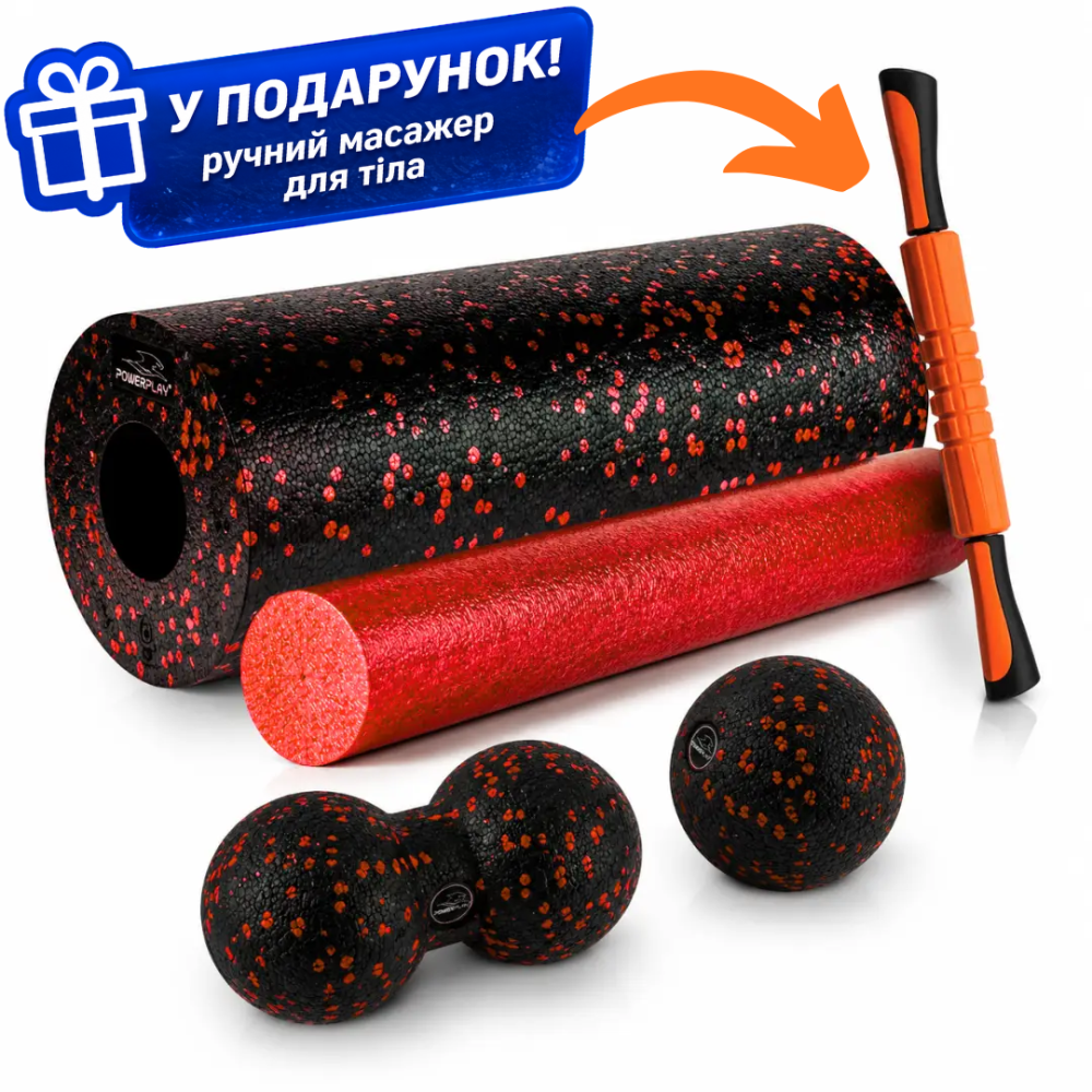 Масажний набір PowerPlay PP_4015 EPP Foam Roller Set 4in1 (2-ва роли + 2-ва м'ячі) Чорно-червоний Кам'янське - фото 14