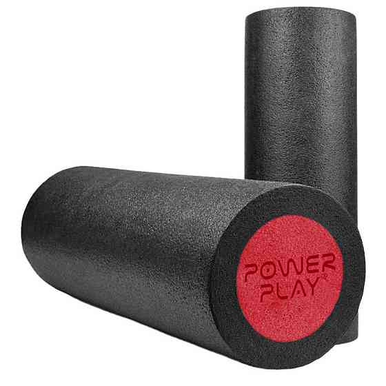 Масажний ролик (роллер) гладкий PowerPlay 4021 Fitness Roller Чорно-червоний (30x15см.) Каменское