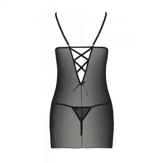 Сорочка з вирізами на грудях, стрінги Passion LOVELIA CHEMISE L/XL, black Львів