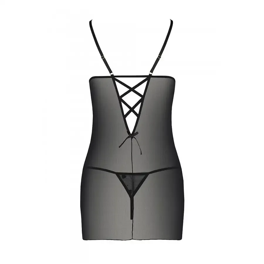 Сорочка з вирізами на грудях, стрінги Passion LOVELIA CHEMISE L/XL, black Львів - фото 6
