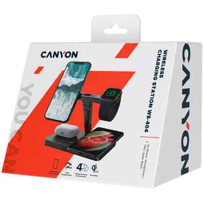 Зарядний пристрій Canyon wireless charger WS-404 15W 4in1 Black (CNS-WCS404) Вінниця