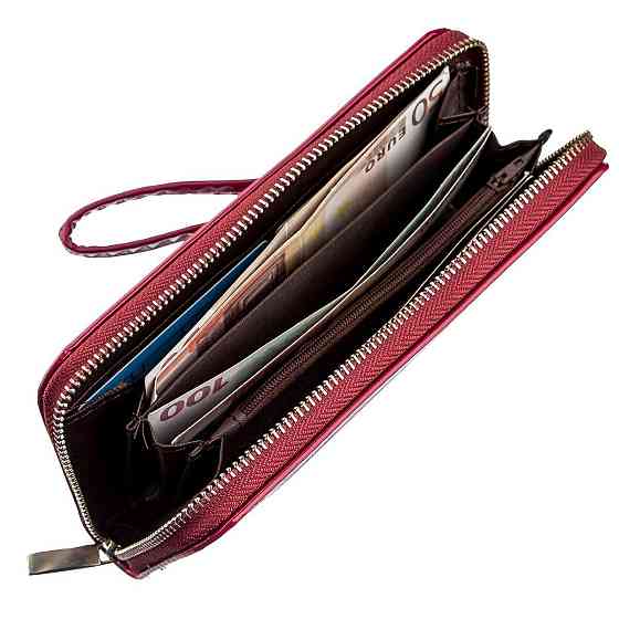 Кошелек женский на одну молнию из экокожи гладкий KIVI 19039 Малиновый Киев