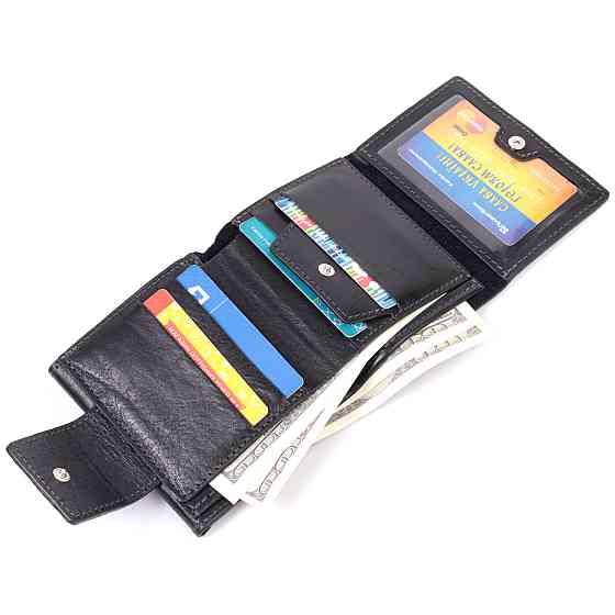 Шикарный кошелек с множеством отделений из люксовой натуральной кожи Черный (GRANDE PELLE) Киев