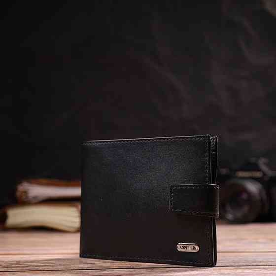Классический мужской бумажник из натуральной гладкой кожи Черный (CANPELLINI) Киев