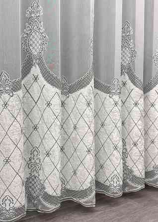 Тюль бамбук с вышивкой и бархатом цвет белый с серым 1811т Киев