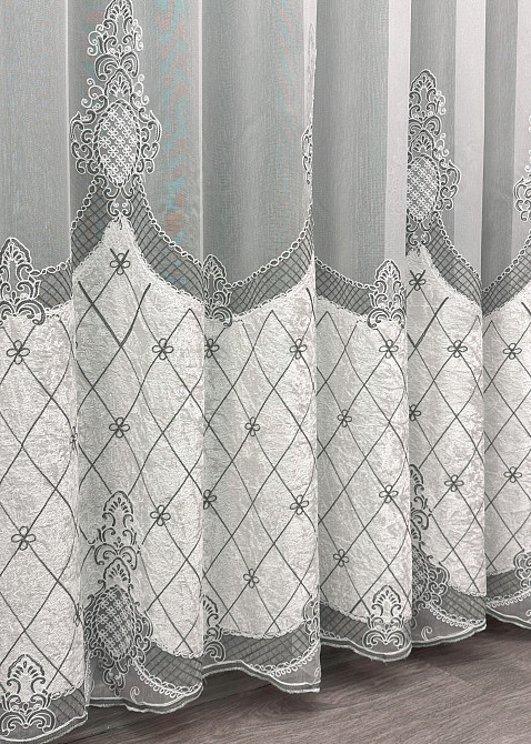 Тюль бамбук с вышивкой и бархатом цвет белый с серым 1811т Киев - изображение 5