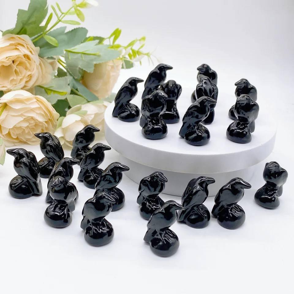 Ворон из натурального камня обсидиана 35 мм, сувенир из обсидиана. Киев - изображение 2