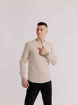 Мужская рубашка бежевая с длинным рукавом Pobedov Horizon Киев