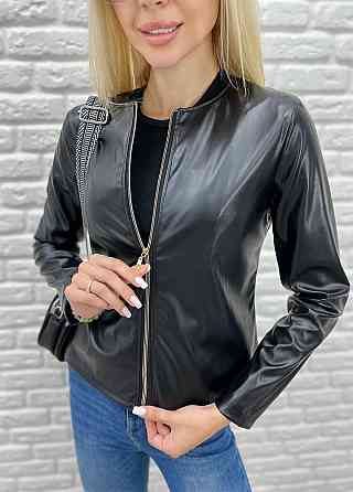 Тонка демісезонна куртка-жакет з екошкіри "Karo" оптом I Норма 42, Чорний Київ