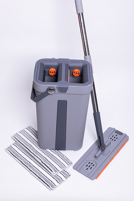 Household Телескопічна швабра з плоскою насадкою та відро з двома секціями для миття підлоги й Коломия - фото 4