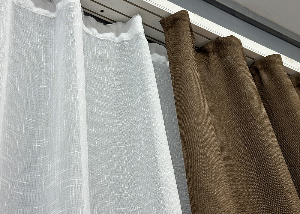 Комплект штор VR-Textil Лен Мешковина 200х270 2шт и Тюль 600х270 1476ш-115т Коричневый с белым 71-028/7 Киев - изображение 8