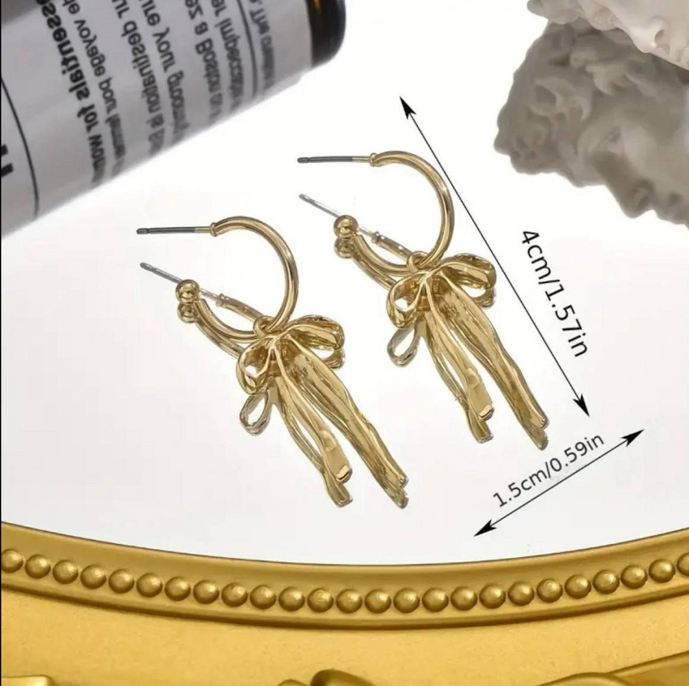 Сережки з бантиком золотого кольору – витончені підвісні Київ - фото 4