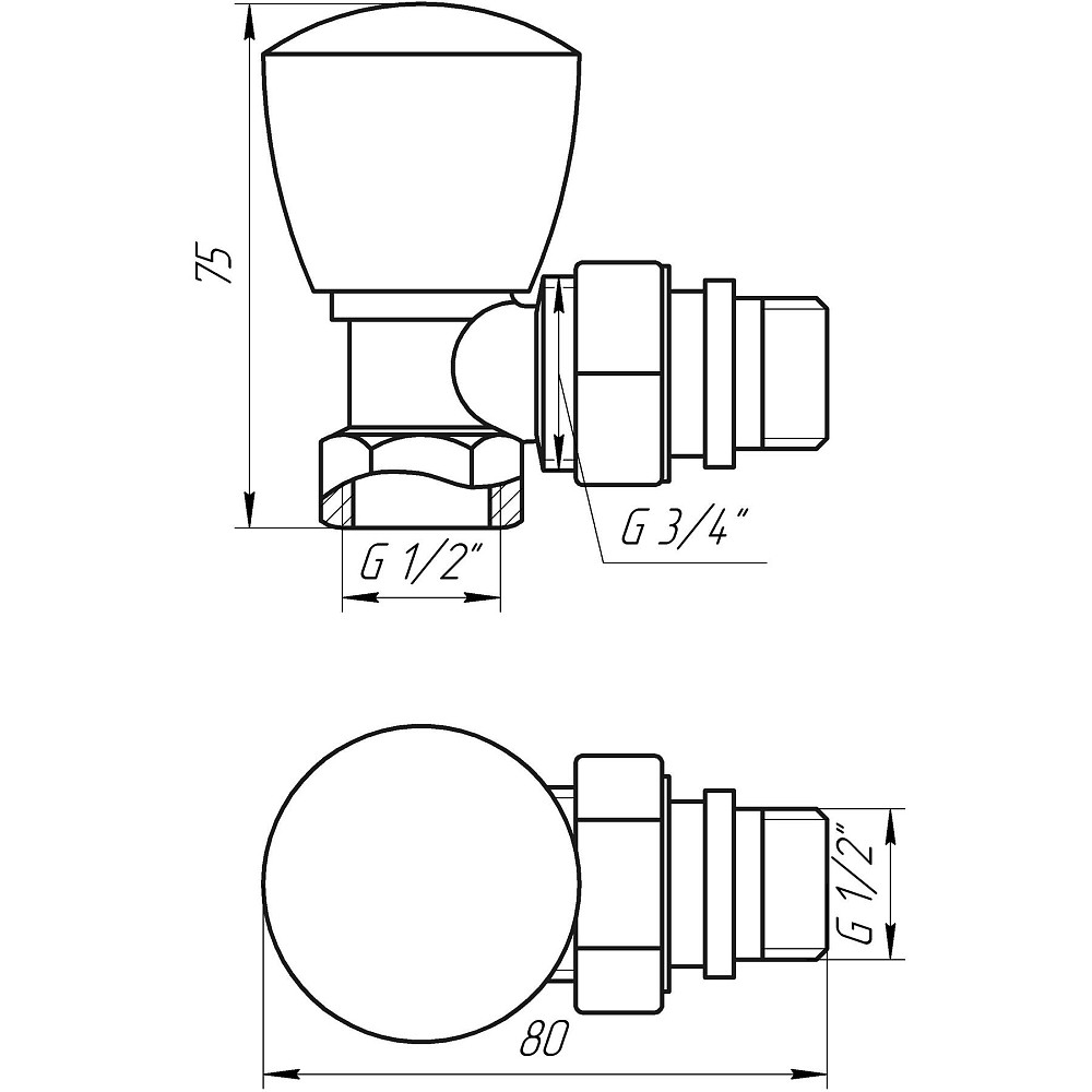 Кран радіаторний кутовий SOLOMON 1/2″ з гумовим ущільнювачем 160404 верх Луцк - изображение 2