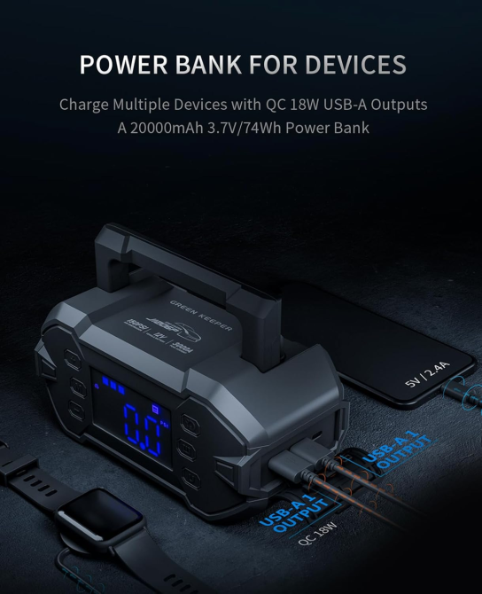 Уцінка Пусковий зарядний пристрій GK-J1206P 3000A 20000mAh з компресором 150 PSI, Power Bank 12V для авто до 8.0 л Київ - фото 5