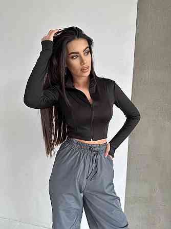 Женский укороченный лонгслив на молнии микродайвинг Черный, 42/44 Одесса