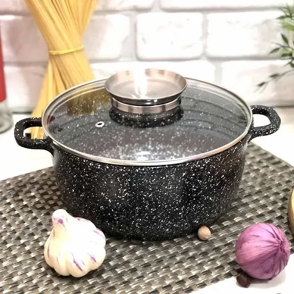 Казан круглый UNIQUE UN-5277 7 л, 28 см, мраморное антипригарное покрытие, черный, с крышкой Одесса - изображение 3