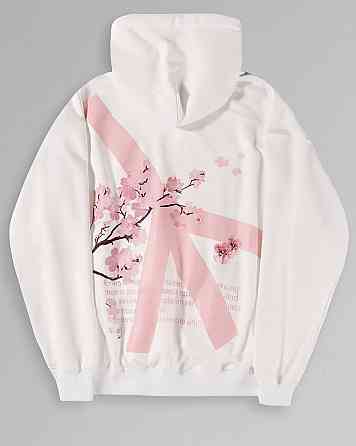 Жіноче тепле оверсайз худі Sakura з капюшоном тринитка на флісі Білий Одеса