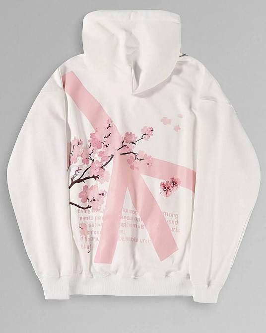 Жіноче тепле оверсайз худі Sakura з капюшоном тринитка на флісі Білий Одеса - фото 1