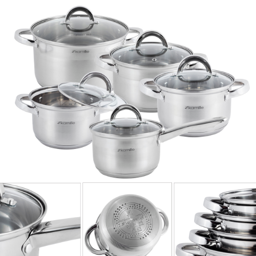 Набір каструль 10 предметів (ківш 2,1л/каструлі 2,1/2,9/3,9/6,5л) нержавіюча сталь 5633S KAMILLE Житомир - фото 8