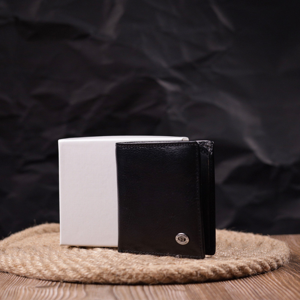 Компактний гаманець для грошей із натуральної гладкої шкіри ST Leather 19418 Чорний Київ - фото 1