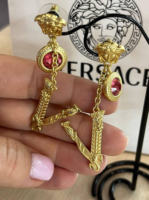 Версаче сережки / Versace сережки позолота, рожевий кристал Одеса - фото 3