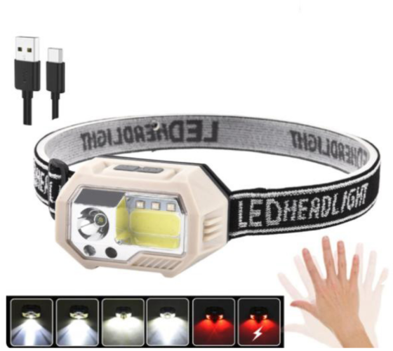 Налобный фонарь SH-S9-XPE+COB+3SMD Красный, Motion Sensor, встроенный аккумулятор, ЗУ Type-C Днепр