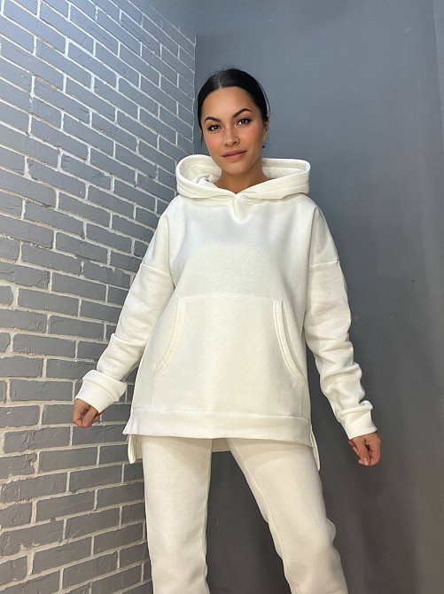 Костюм жіночий ENJOY 14109 довге худі з капюшоном брюки джоггери на резинці утеплений фліс білий, білий, S Київ - фото 4