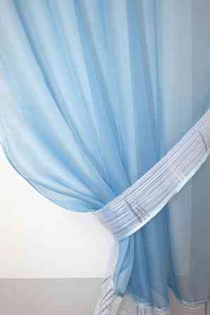 Кухонный комплект (270х170см) шторки с ламбрекеном и подхватами цвет голубой с белым 00к 59-606 Киев