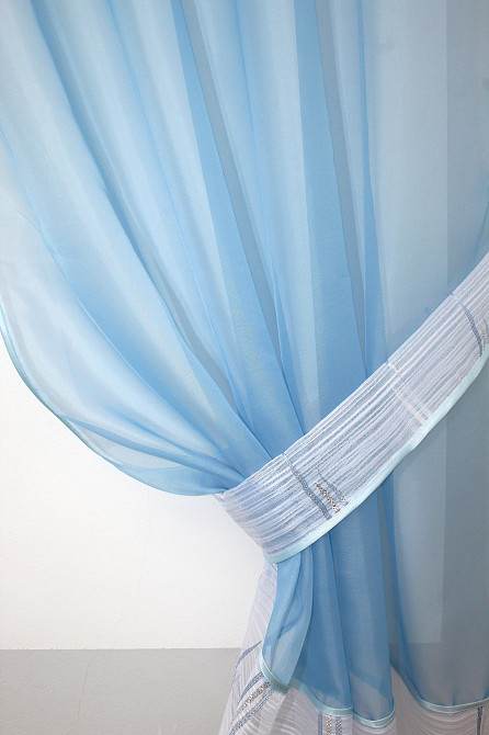 Кухонный комплект (270х170см) шторки с ламбрекеном и подхватами цвет голубой с белым 00к 59-606 Киев - изображение 3