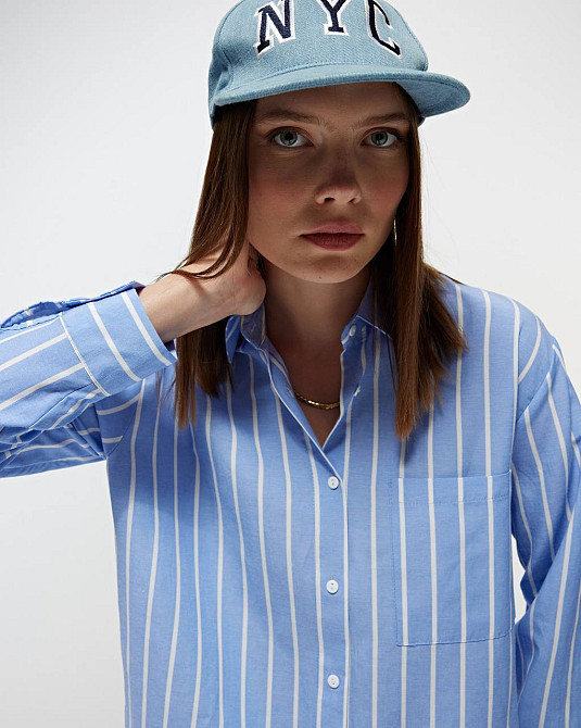 Рубашка женская Mix Ray 4367 оверсайз удлиненная широкая полоса голубая, голубой, S Киев - изображение 11