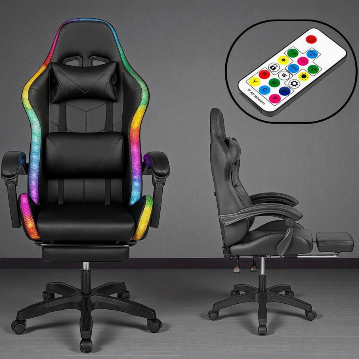 Компьютерное игровое геймерское кресло с подсветкой RGB, кресло для компьютера офисное черное прочное с подставкой для ног Львов - изображение 4