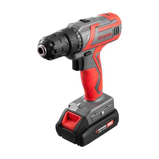 Дриль-шурупокрут акумуляторний 18 В, 30 Nm, 0-350/0-1300 об/хв., 0.8-10 мм, 1.5 Аг INTERTOOL DT-0315 Киев