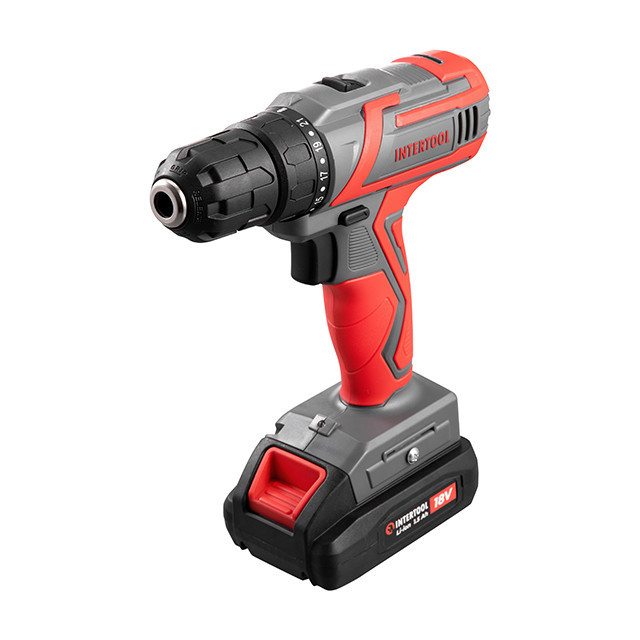 Дриль-шурупокрут акумуляторний 18 В, 30 Nm, 0-350/0-1300 об/хв., 0.8-10 мм, 1.5 Аг INTERTOOL DT-0315 Киев - изображение 1