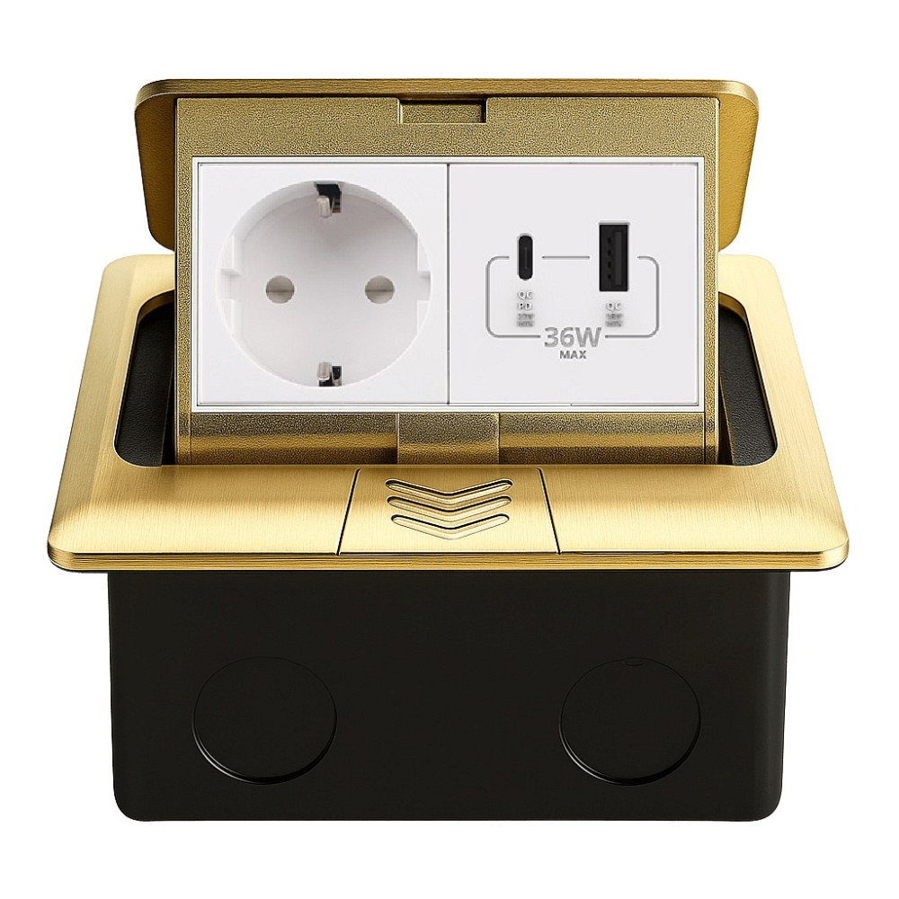 Розетка підлогова подвійна LIVOLO золота, вбудована у підлогу, з USB-A і USB Type-C 36 Вт, для кухні, офісу чи конференц-залу, з кришкою, висувна, з з Коломия - фото 1