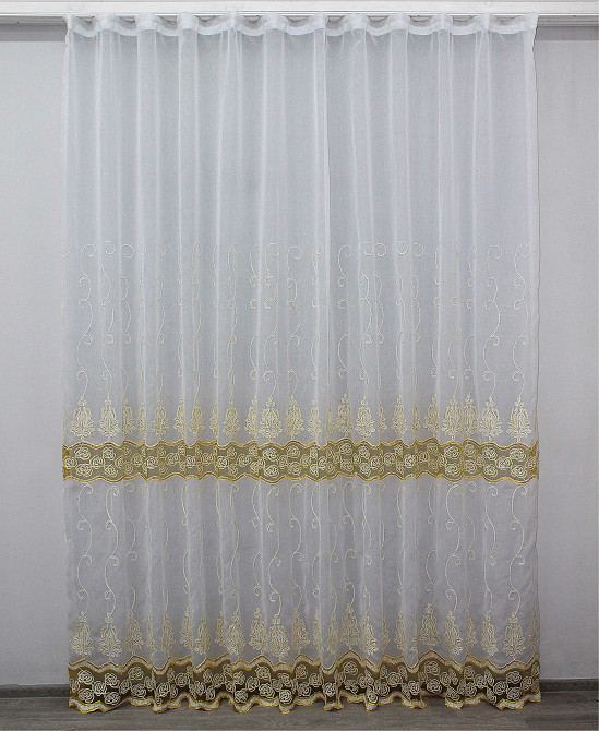 Тюль VR-Textil 770т Батист з вишивкою Білий з золотистим 300х270 см (40-979) Київ - фото 3