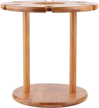 Тримач для пляшки вина та келихів 6 штук бамбукова стійка підставка настільна для винних келихів, 32х24,5 см Кам'янець-Подільський