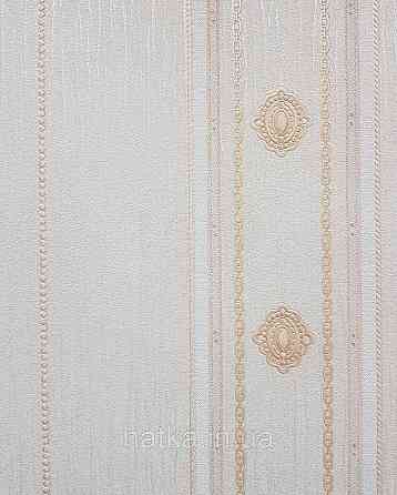 Шпалери вінілові на флізеліні AdaWall Seyyah 1.06х10 смуги широкі завитки розетки структурні бежеві золото Київ