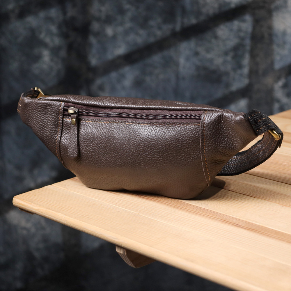 Сумка-бананка для чоловіків з натуральної зернистої шкіри Shvigel 23128 Коричневий Київ - фото 9