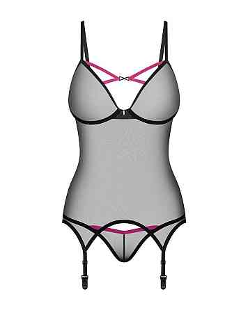 Корсет Obsessive Novenes corset & thong, XL/2XL, прозорий, відкрита спина, стрінги в комплекті Sex Aura Київ