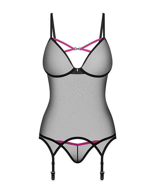 Корсет Obsessive Novenes corset & thong, XL/2XL, прозорий, відкрита спина, стрінги в комплекті Sex Aura Київ - фото 4