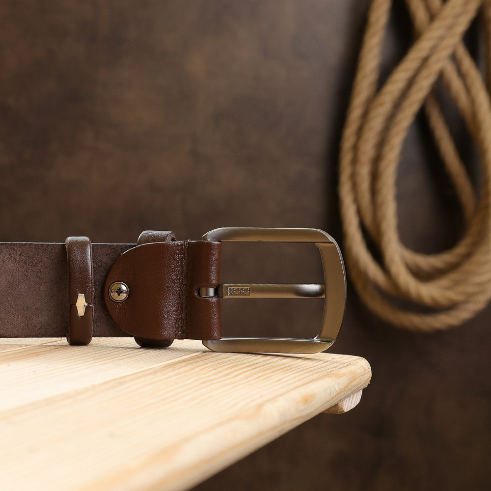 Кожаный мужской гладкий ремень Vintage 20726 Коричневый Киев - изображение 9