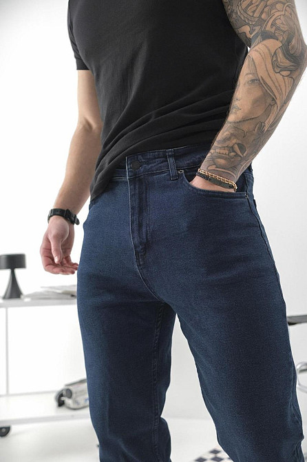 Классические джинсы мужские синие прямые Regular fit демисезонные хлопок повседневные стильные Without Karma Одесса - изображение 8