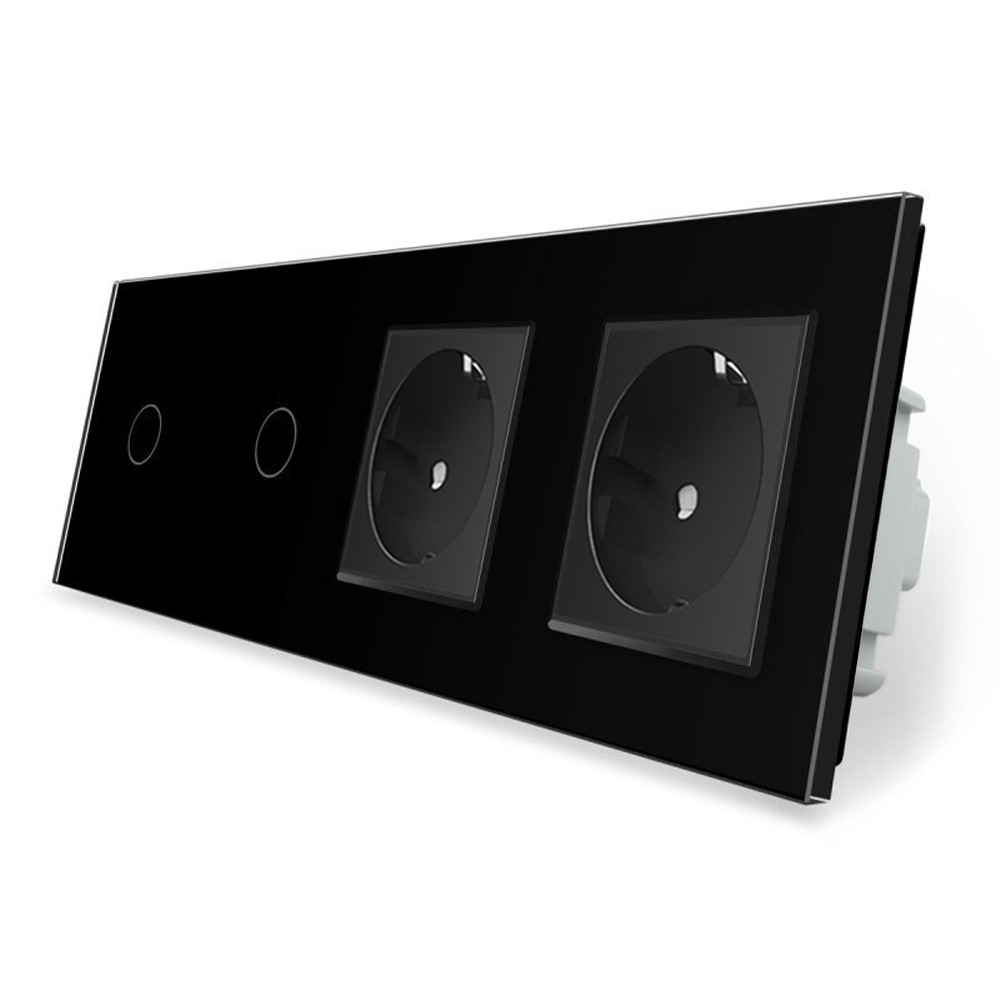 LIVOLO Сенсорний вимикач 2 сенсора (1-1) 2 розетки Livolo чорний скло (VL-C701/C701/C7C2EU-12) Коломия - фото 2