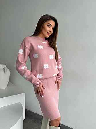 Жіночий базовий в'язаний костюм-двійка машина в'язка пудра Одеса